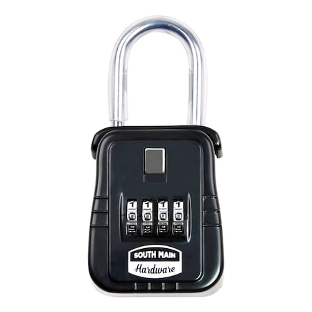 South Main Hardware Shackle Mounted Key Storage Box with Resettable Lock Combination, Black 810142